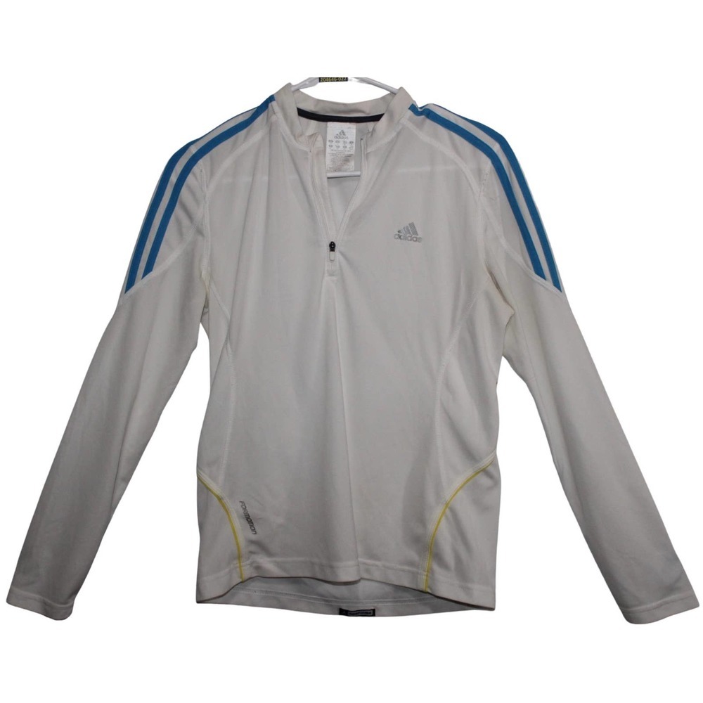 Womens Adidas White Blue Yellow Pull Over Half Zip Long Sleeve Sweatshirt Size M